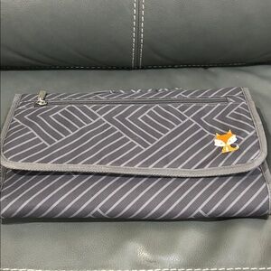 Gray Striped Foldable Changing Pad with Fox Logo